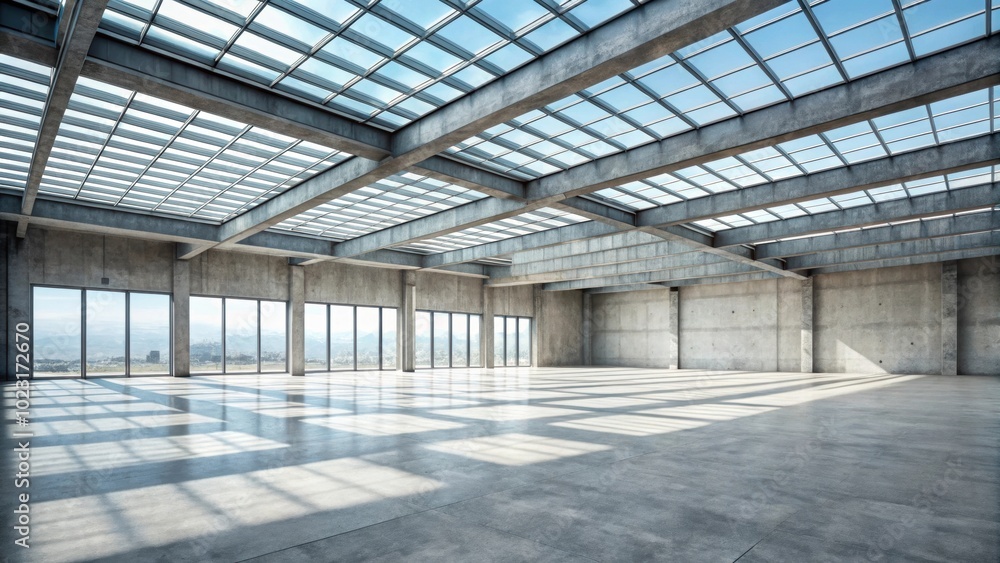 Wide concrete roof of building interior with daylight streaming in, concrete, architecture, interior, ceiling, sunlight Wide concrete roof of building interior with daylight streaming in, concrete, architecture, interior, ceiling, sunlight
