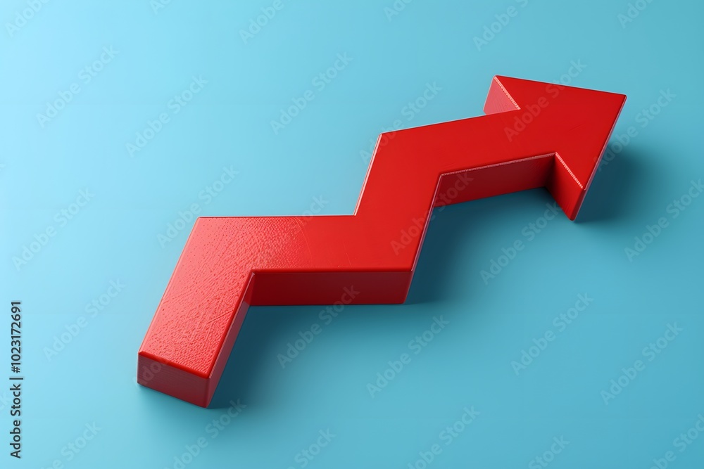 Dynamic Red Arrow Symbolizing Growth and Progress on a Blue Background Dynamic Red Arrow Symbolizing Growth and Progress on a Blue Background