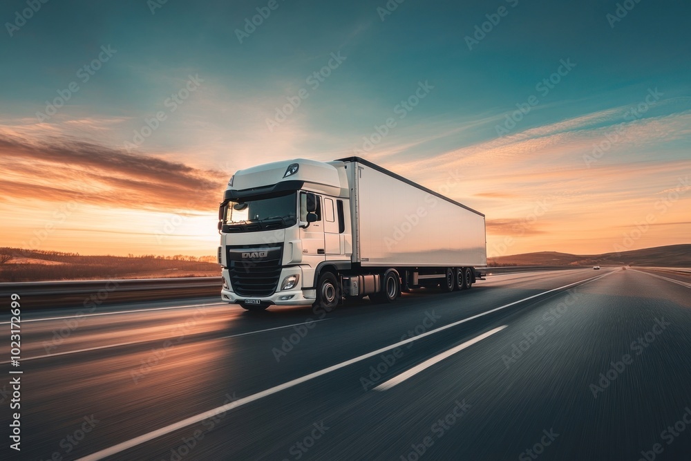 Obraz premium White truck transportation vehicle van.