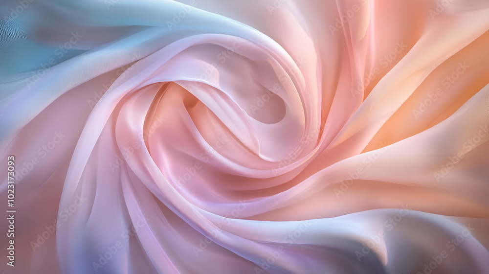 Obraz premium Silk background holographic pastel colors, abstract background with smooth lines in blue, orange and yellow colors, Bright Light folds, Bright color 