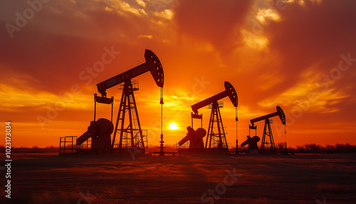 Oil drilling derricks at desert oilfield. Crude oil production from the ground. Oilfield services contractor. Oil drill rig and pump jack. Petroleum production, natural gas, liquids, NGL, additive