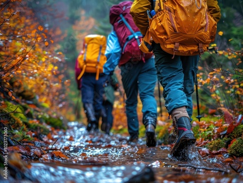 Urban Hiking Club, vibrant colors, dynamic action, nature setting, photography