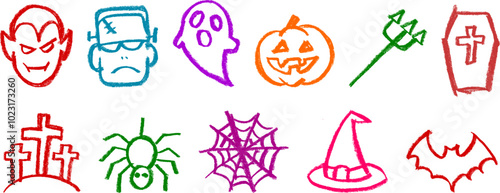 Halloween Related Icons Crayon Chalk Drawing Icon Vector Set