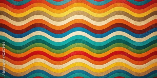 Abstract 70s-style background with colorful wavy stripes and grunge texture for a retro, vintage, funky vibe , funky, retro