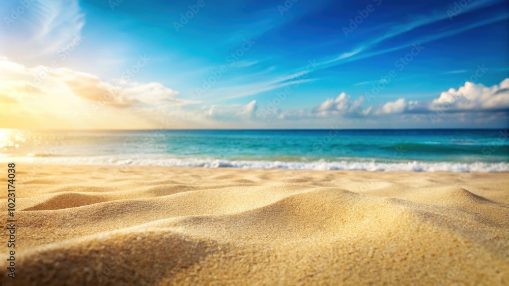 Sandy beach with blurry ocean in the background, beach, summer, sand, ocean, shore, relaxing, vacation, seascape Sandy beach with blurry ocean in the background, beach, summer, sand, ocean, shore, relaxing, vacation, seascape