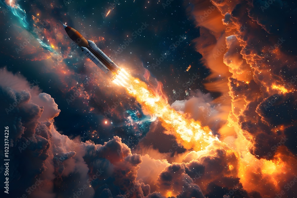 A Rocket Soars Through a Cosmic Explosion of Color and Light A Rocket Soars Through a Cosmic Explosion of Color and Light