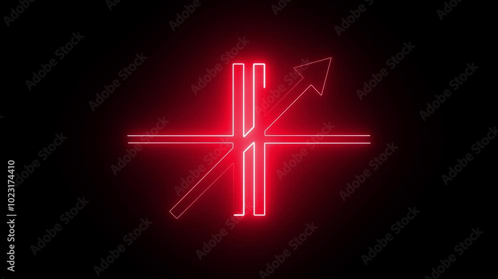 neon arrow icon animation on black background. in red color Market Recovery Concept. neon arrow icon animation on black background. in red color Market Recovery Concept.
