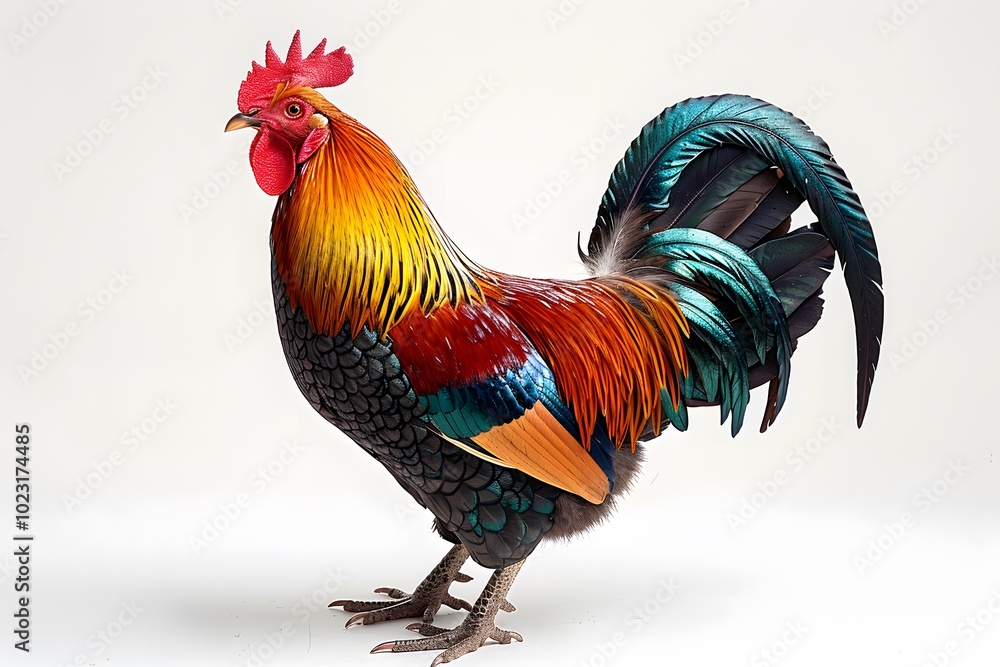 Fototapeta premium Vibrant and Colorful Rooster Displaying Stunning Feathers