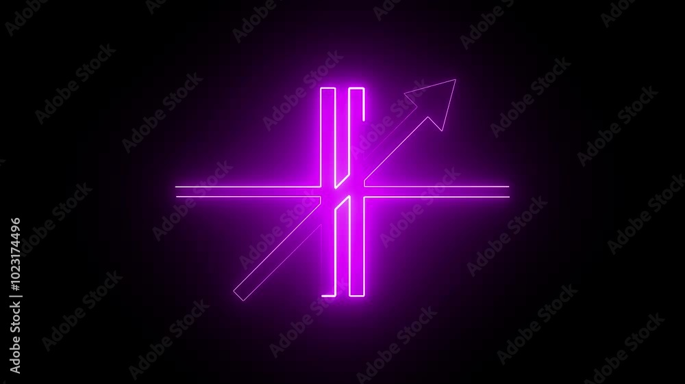neon arrow icon animation black background. in purple color Market Recovery Concept. neon arrow icon animation black background. in purple color Market Recovery Concept.