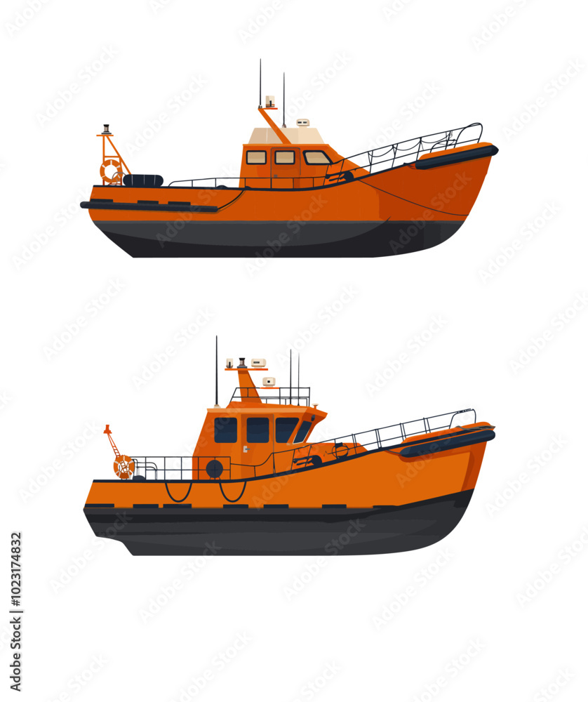 Fototapeta premium Vector design of orange lifeboats in different angles