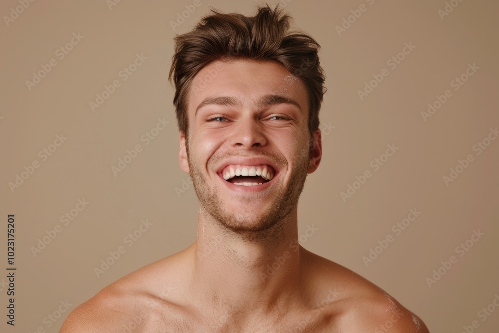 Happy man with white smile after teeth whitening procedure. Happy man with white smile after teeth whitening procedure.