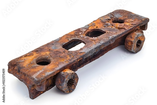 Rusty Metal Object with Wheels and Holes