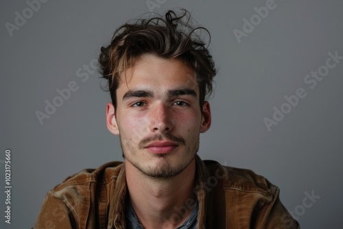 Young European male in casual clothes looking calm and relaxed.