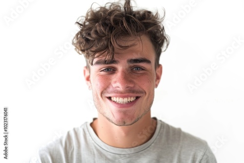 Happy man portrait in dental clinic.