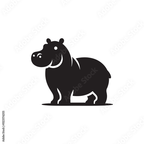 Animal Wildlife Vector Icon - Hippo Silhouette for Apps.