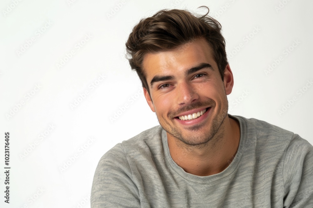 Portrait of cheerful handsome man smiling and looking at camera isolated over white background Portrait of cheerful handsome man smiling and looking at camera isolated over white background