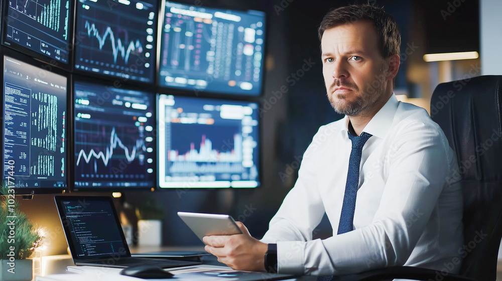 Focused Stock Trader at Night Focused Stock Trader at Night