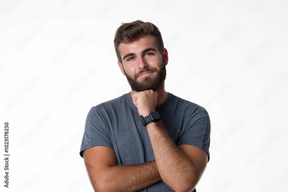 Confident young man in casual attire looking positive and thoughtful. Confident young man in casual attire looking positive and thoughtful.