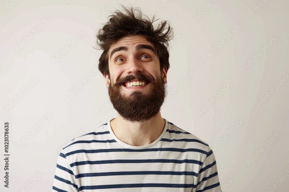 Obraz premium Happy cool man in striped shirt lucky and handsome.
