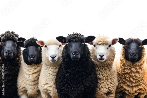 A Charming Lineup of Sheep in Various Colors and Textures