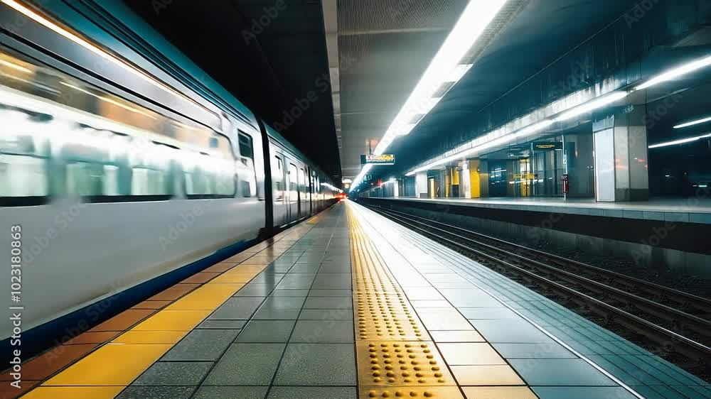 Modern Subway Train Arrival in Futuristic Urban Station Modern Subway Train Arrival in Futuristic Urban Station