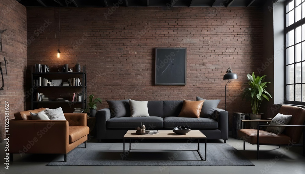 Black industrial style interior design living room Black industrial style interior design living room