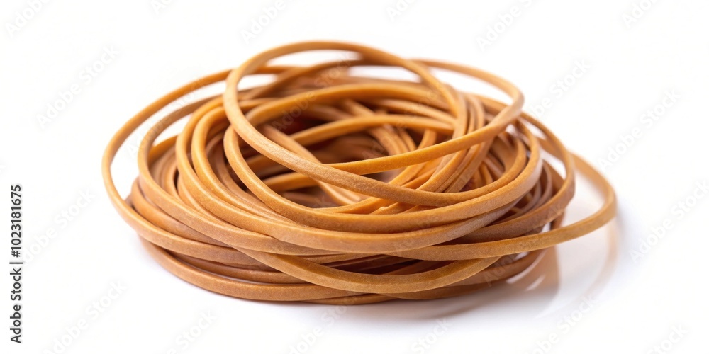 Brown rubber band on white background , elastic, stretchy, band, close-up, flexible, office supply, stationery, accessory, round Brown rubber band on white background , elastic, stretchy, band, close-up, flexible, office supply, stationery, accessory, round