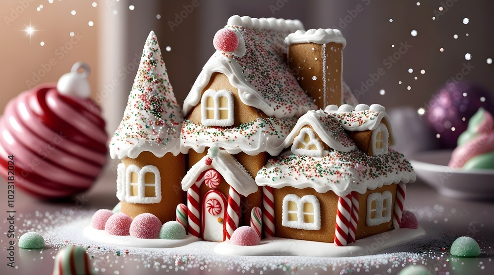 Naklejka premium magical gingerbread house with candy architecture and a fairy-tale atmosphere
