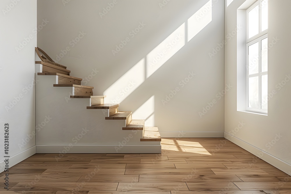 Modern Minimalist Staircase with Natural Light and Wooden Flooring Modern Minimalist Staircase with Natural Light and Wooden Flooring