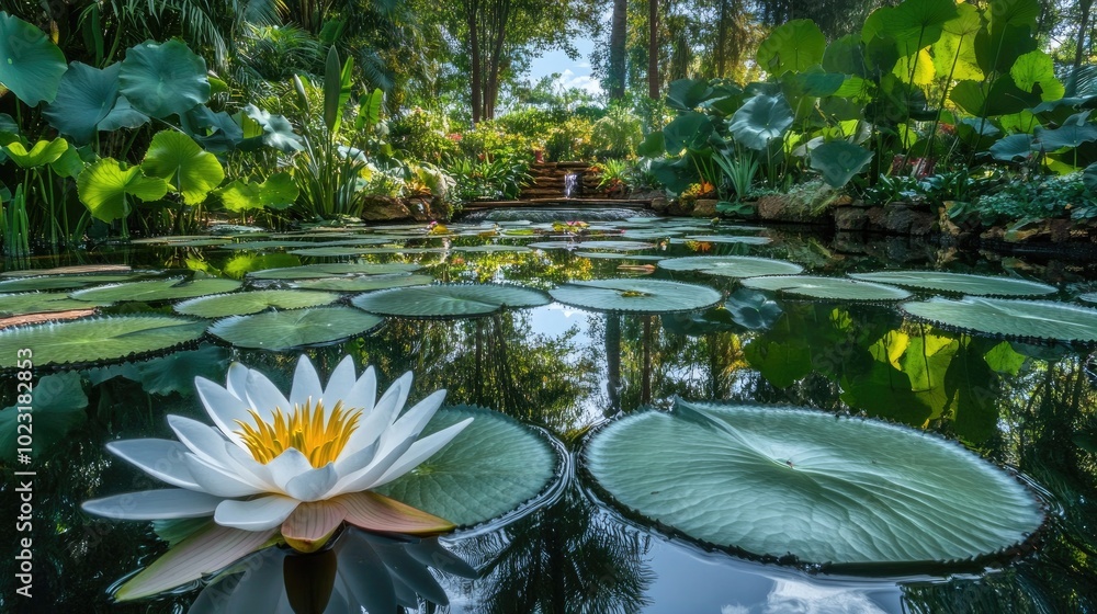 Serene Lily Pond with Blooming Water Lilies Serene Lily Pond with Blooming Water Lilies