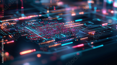 AI algorithm in action, a glowing hologram, illustrating advanced machine learning applications, data analysis, automation processes, and decision-making frameworks in modern technology environments