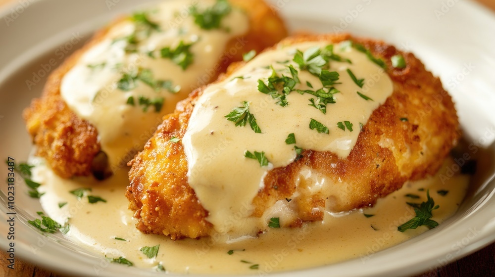 Deliciously Plated Chicken Cordon Bleu with Sauce Deliciously Plated Chicken Cordon Bleu with Sauce