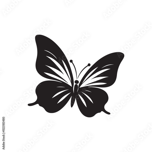 Monarch Butterfly Silhouette Vector Art Isolated on White.