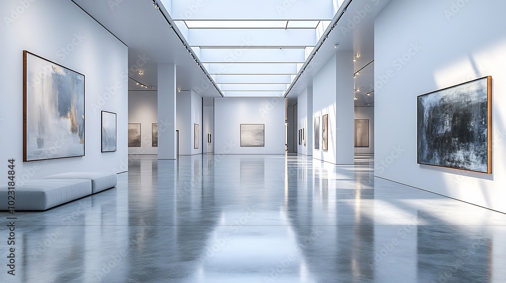 Sleek Simplicity: Minimalist Art Gallery with White Walls, Polished Concrete Floors Sleek Simplicity: Minimalist Art Gallery with White Walls, Polished Concrete Floors