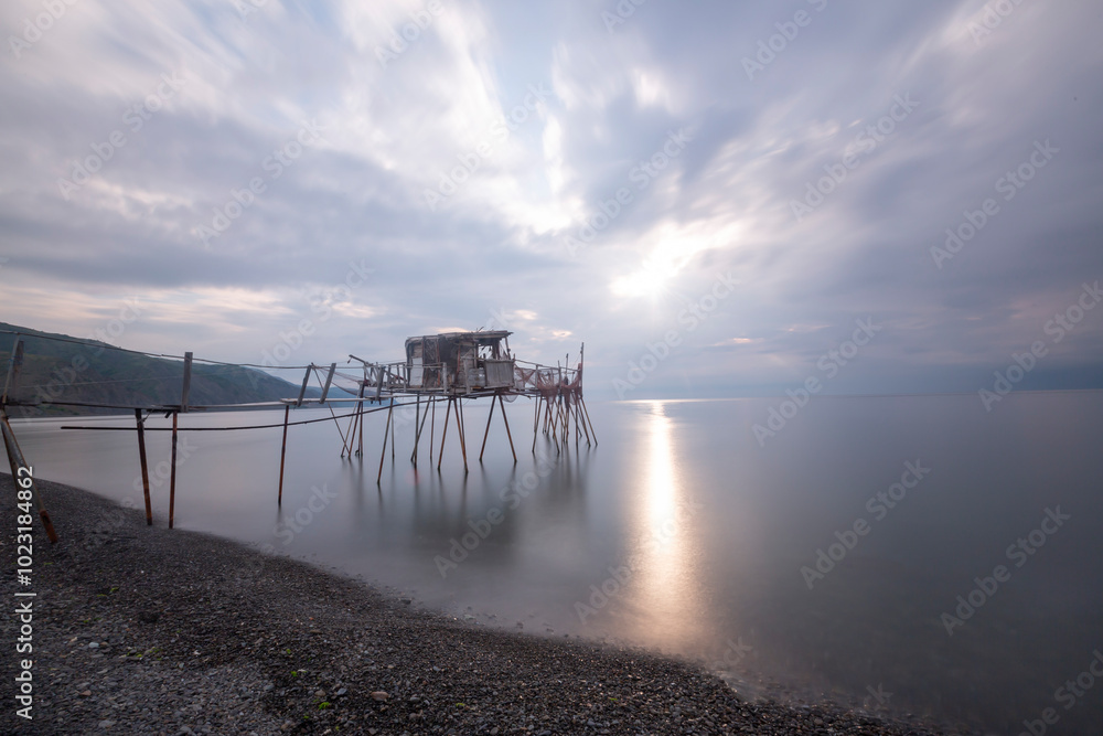 Fishing shelters located in the middle of the sea. Fishing shelters located in the middle of the sea.