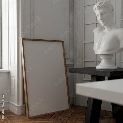 closeup poster photo mockup in modern classic livingroom interior background. 3d rendering