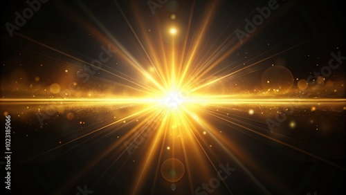 Gold warm light rays with lens flare movement on black background for movie titles and overlays, gold, warm, color, bright