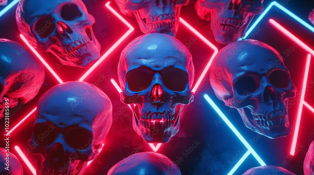Skulls in neon lights, a dark and edgy aesthetic. Skulls in neon lights, a dark and edgy aesthetic.