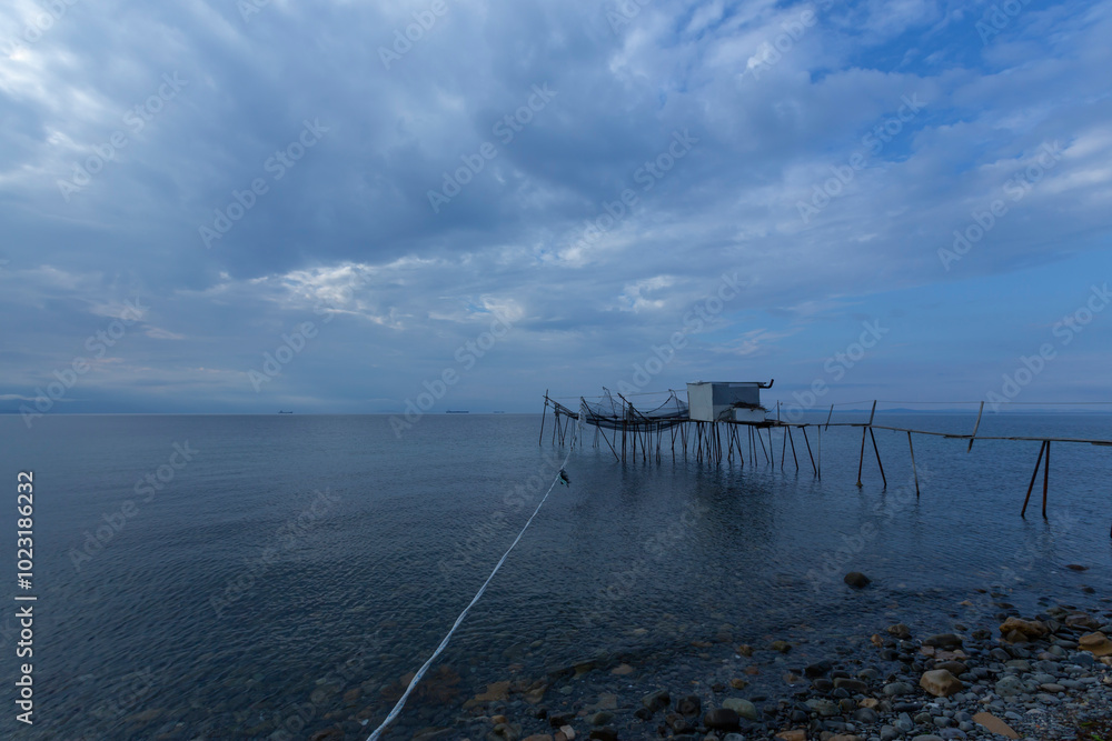 Fishing shelters located in the middle of the sea. Fishing shelters located in the middle of the sea.