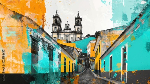 Contemporary Art Collage of Pelourinho with Vibrant Patterns