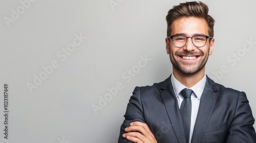 Businessman smiling, isolated on a white background, ready for customization With copy space photo