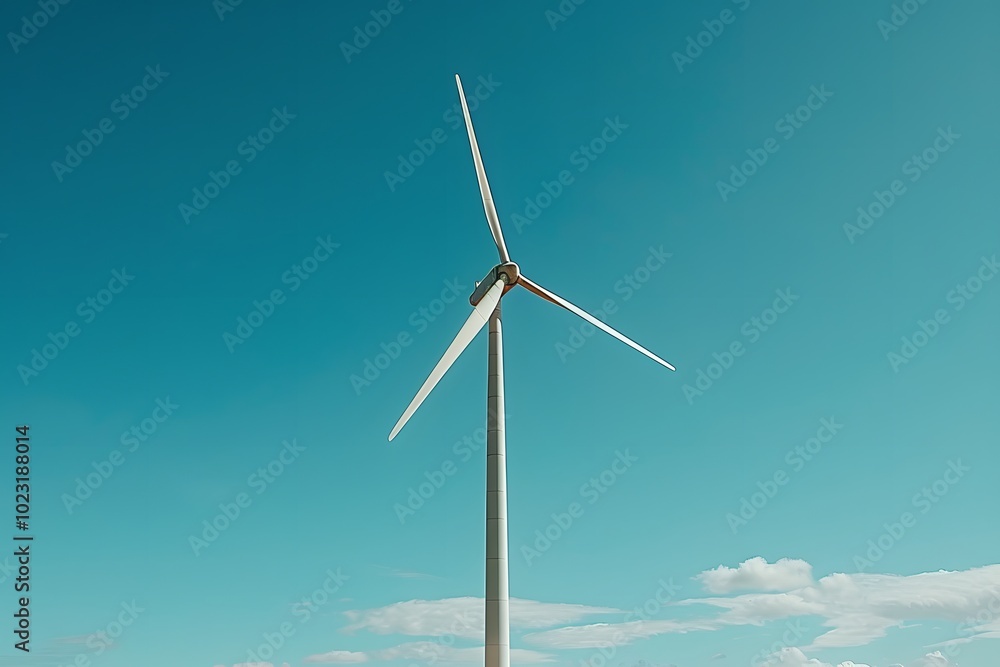 Majestic Wind Turbine Against a Clear Blue Sky Majestic Wind Turbine Against a Clear Blue Sky