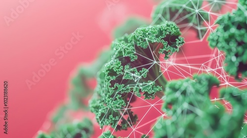 Abstract image of kale with a digital network overlay, representing growth and connection. photo