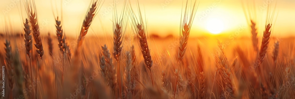 Golden wheat field at sunset with warm light. Golden wheat field at sunset with warm light.