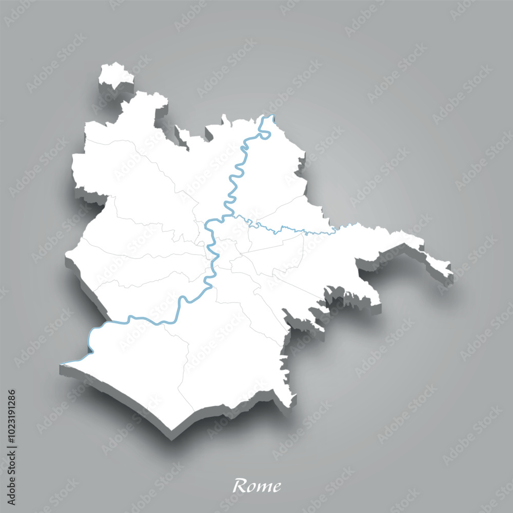 3D Map of Rome with Waterways Highlighted 3D Map of Rome with Waterways Highlighted