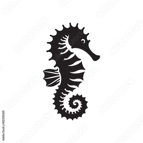 Seahorse Vector Icon - Flat Silhouette Logo and Clipart Design.