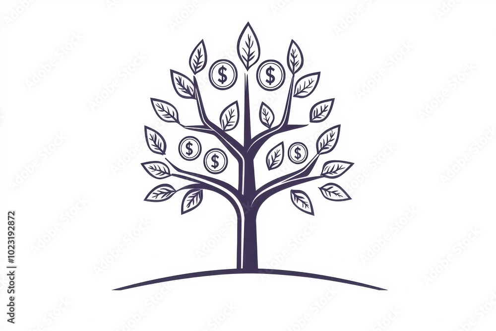 A creative illustration of a tree with dollar signs, symbolizing wealth growth and financial prosperity in a minimalist style. A creative illustration of a tree with dollar signs, symbolizing wealth growth and financial prosperity in a minimalist style.
