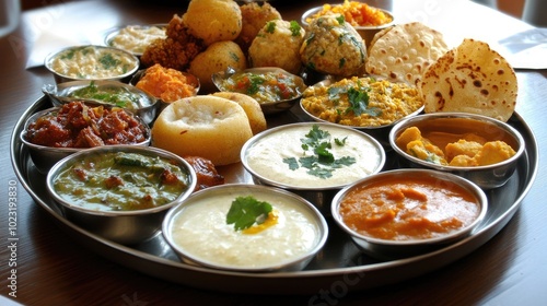 Vibrant Gujarati Thali with Diverse Dishes