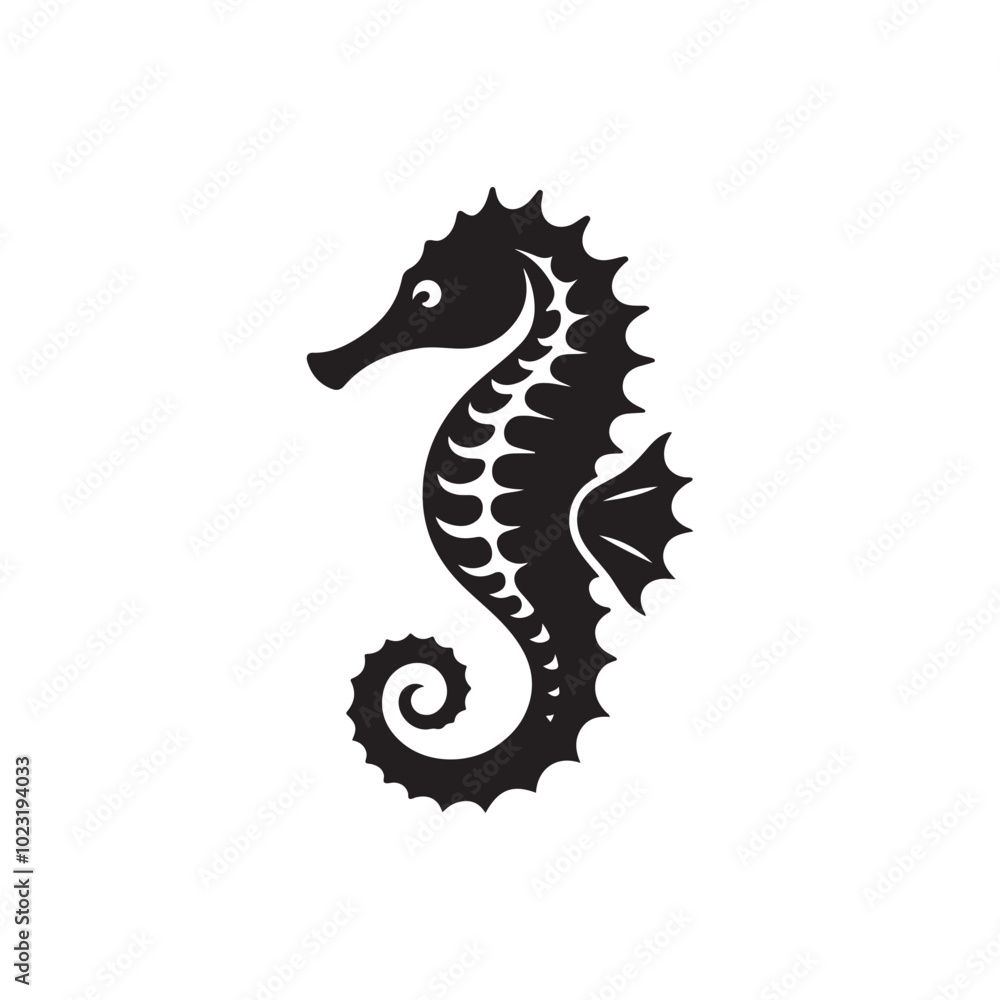 Fototapeta premium Flat Seahorse Vector Icon - Silhouette Logo Clipart Illustration.
