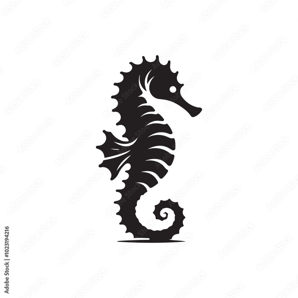 Silhouette Seahorse Vector Icon - Flat Logo and Clipart Design.